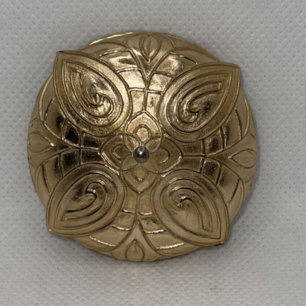Vintage Signed Marvella Brooch Pin Gold Tone Embossed Floral Design Large 2"